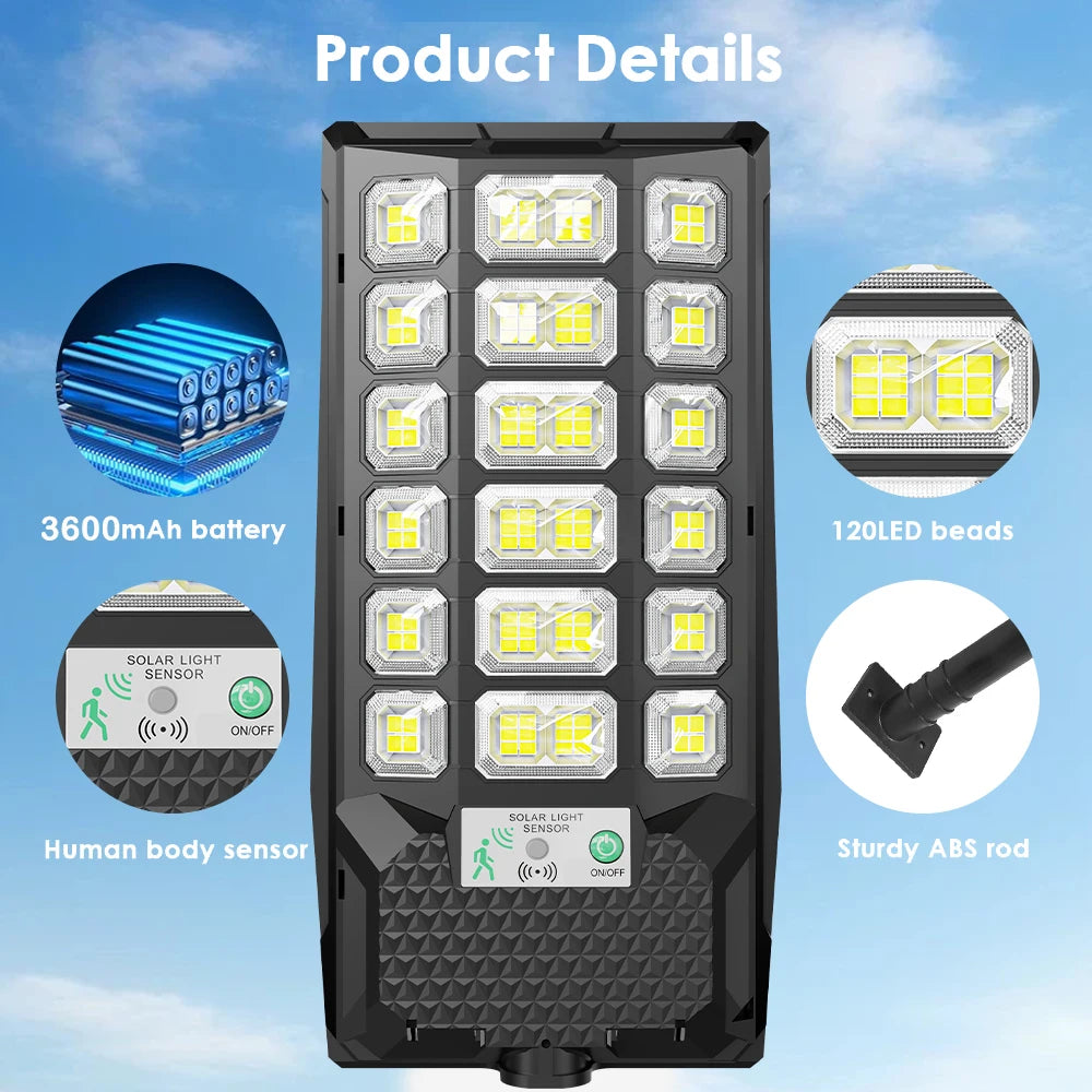 LED Solar Street Lights Outdoor Waterproof 50000LM Wide Angle Solar Light Parking Light Motion Sensor for Security Street Light