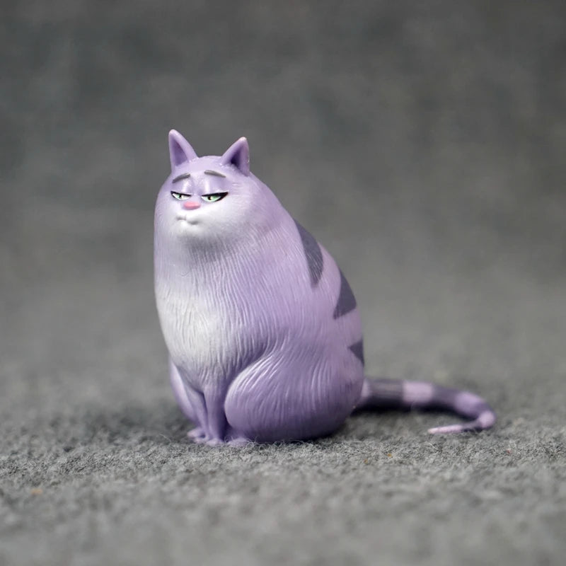 Cute purple cat figurine, cartoon animation character model for desk decor or a collectible toy gift.