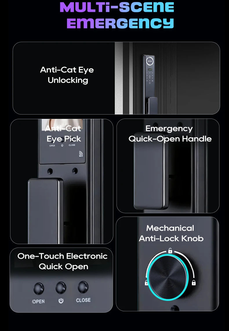 Tuya APP 3D Face Recognition Unlock Digital Door Lock With Camera FIngerprint Password Unlock Keyless Electronic Door Lock