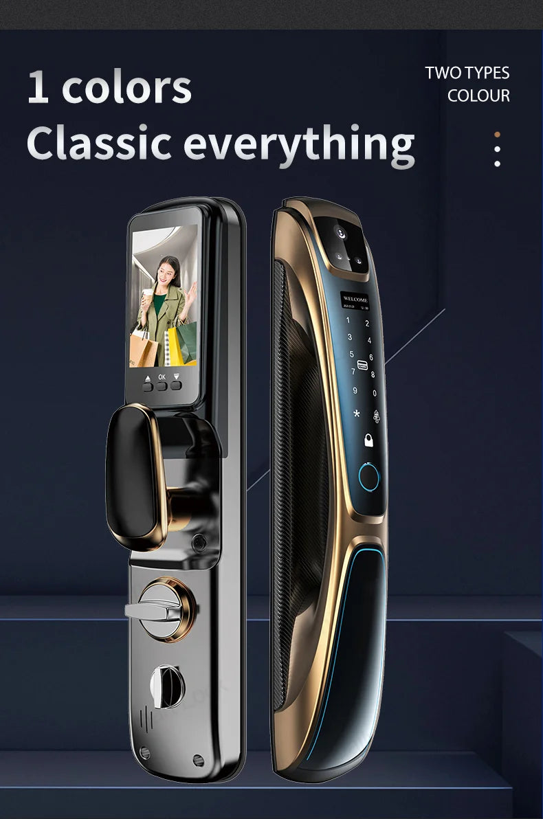 Automatic Fingerprint Electronic Digital Tuya 3D Face Recognition Door Lock Smart Cards Keys Video Camera Lock For Home