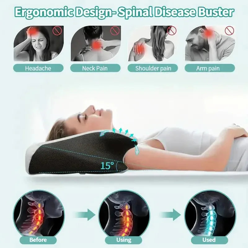 Ergonomic Memory Foam Neck Pillow for Cervical Support - Tidesmit Back Massage Instrument Tidesmit