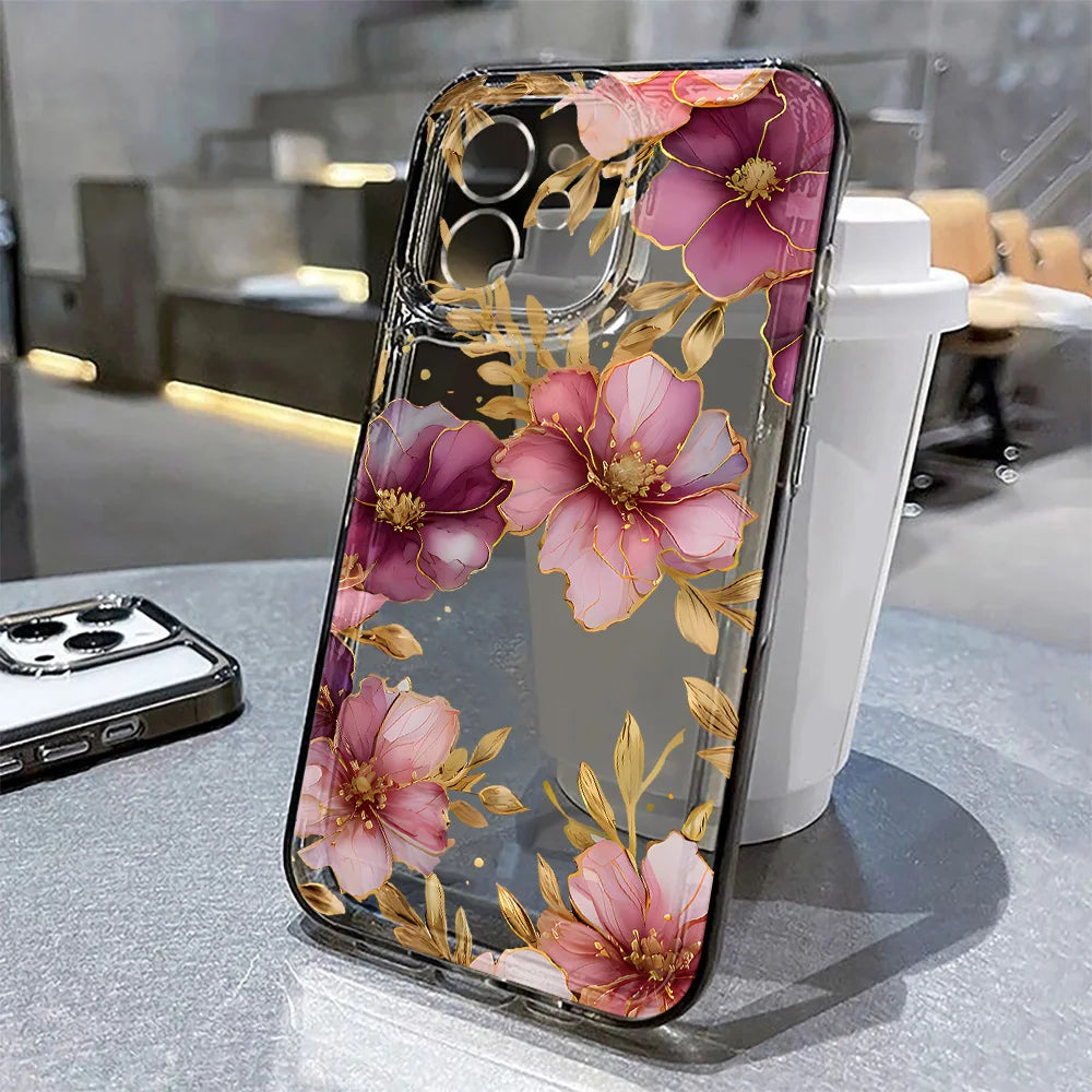 Purple Flower Phone Case for iPhone 16 - Slim Fit Shock-Absorbing Cover Black TM87 Tidesmit