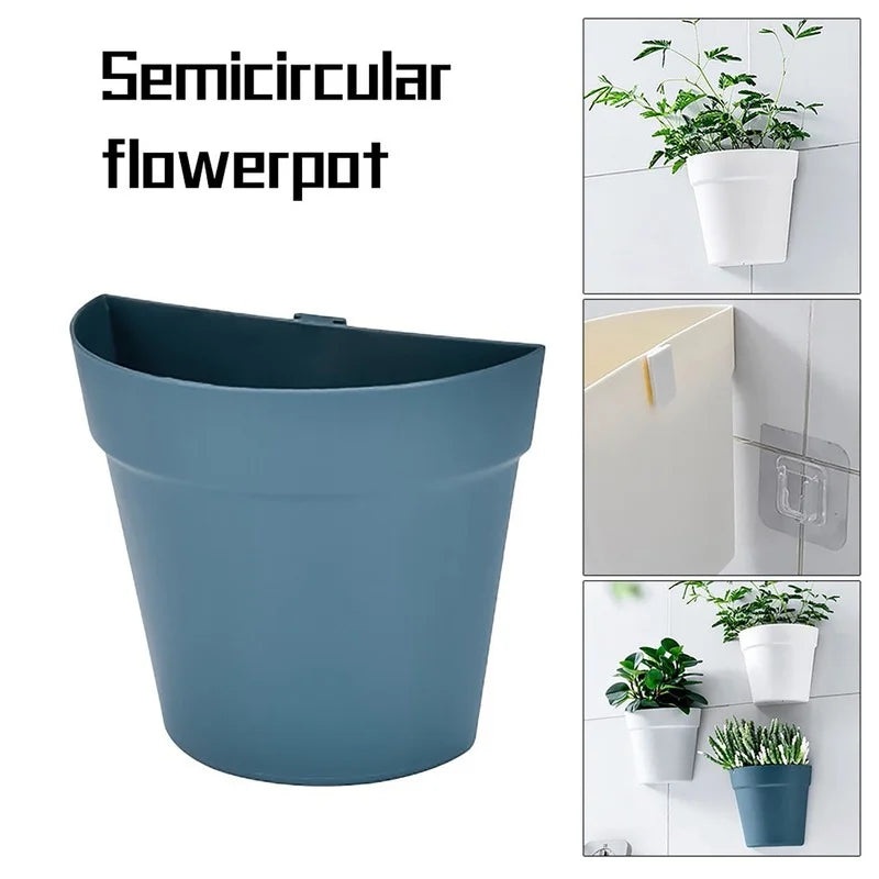 Home Wall Garden Balcony Plastic Wall-Mounted Flower Pots Ornament Semi Circular Planter Flower Pot Garden Supplies Home Decor