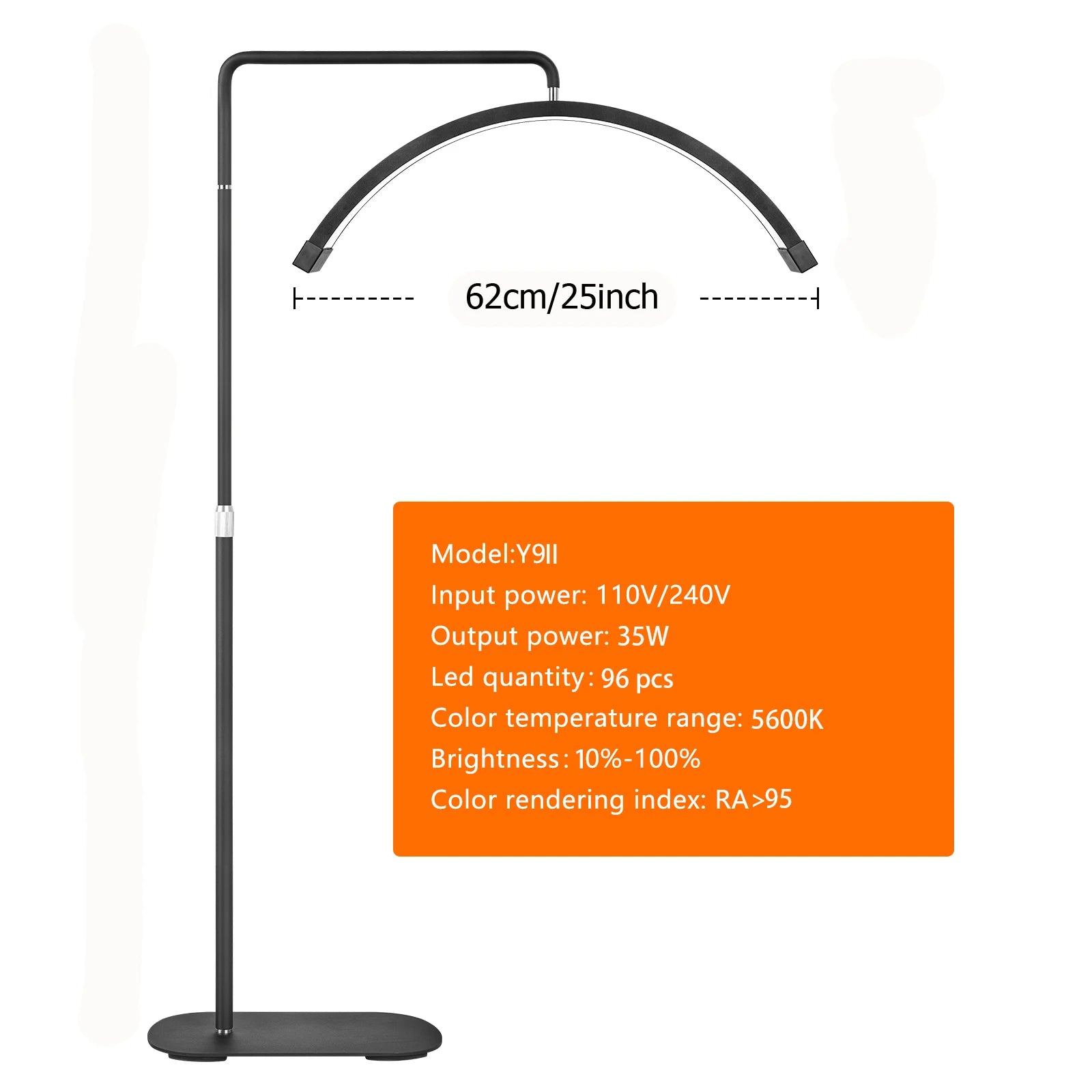 Black 25-inch arched LED floor lamp for professional lash, beauty, and cosmetic treatments.