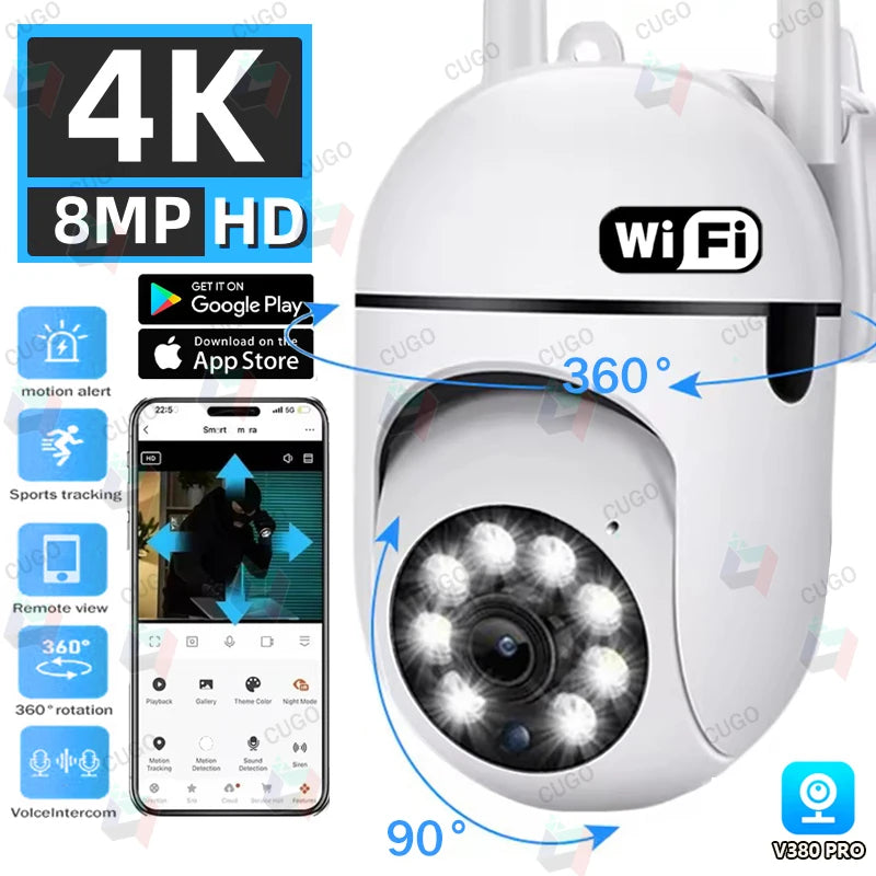Wifi Surveillance Camera 8MP HD Wireless Security PTZ Camera AI Human Tracking Two-way Audio Color Night Vision Home IP Camera