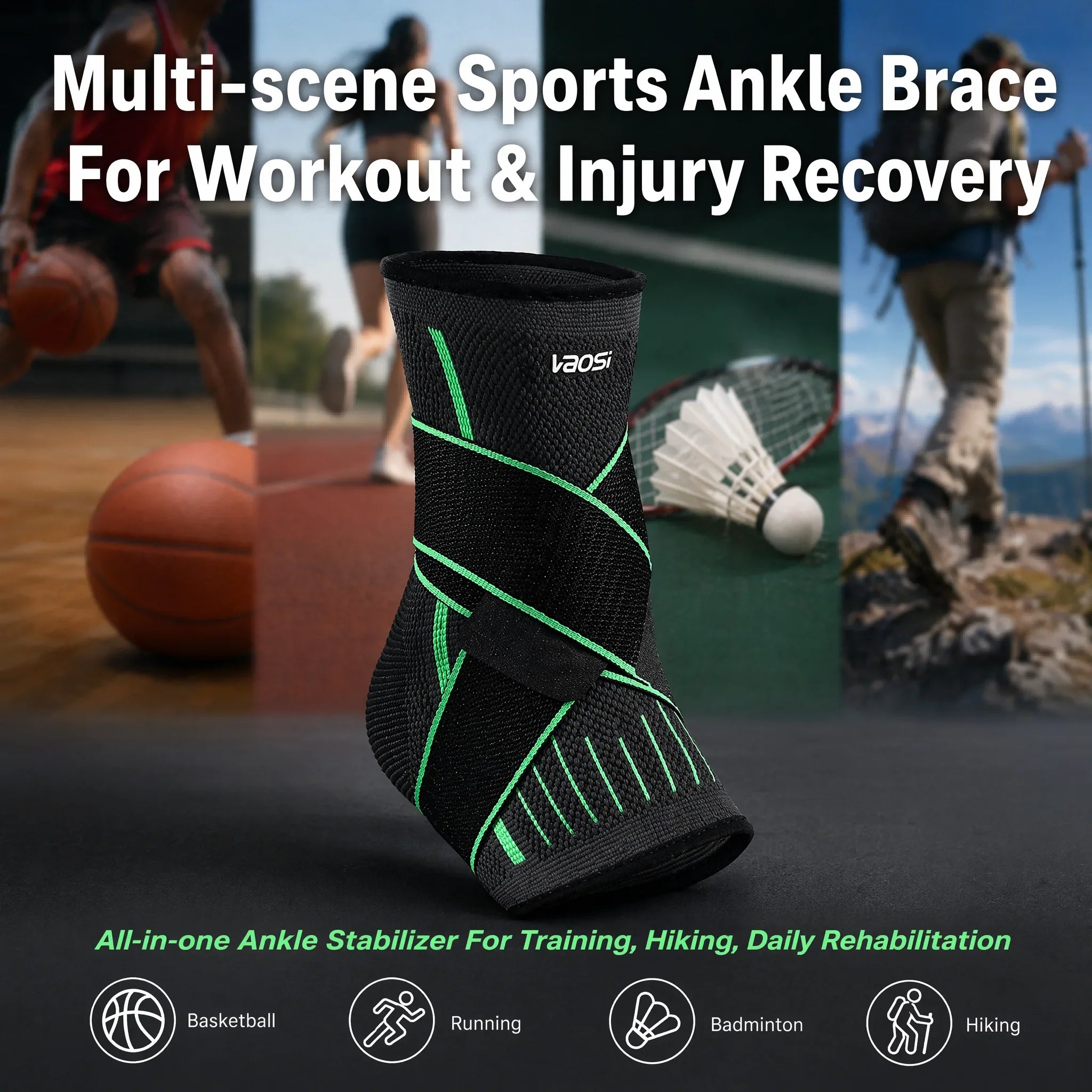 VBOSI Ankle Brace Compression Support Sleeve with Adjustable Strap for Men Women, Breathable Knitted Ankle Support for Sprain, S