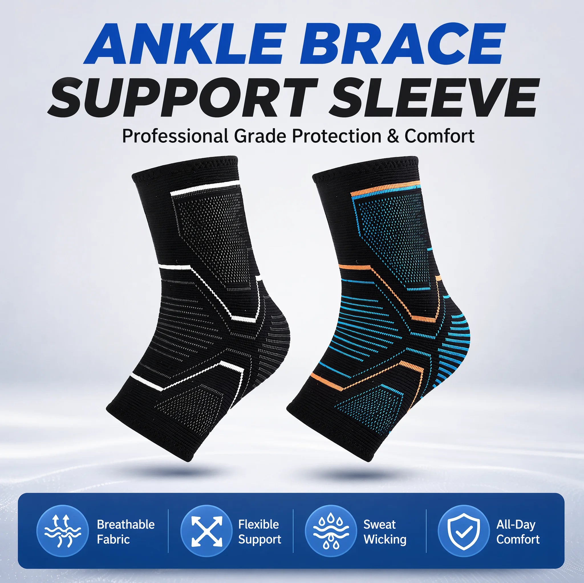 Ankle Brace Support Sleeve 3D Compression Ankle Protector Anti-Sprain Breathable Elastic for Running Basketball Gym Fitness Men
