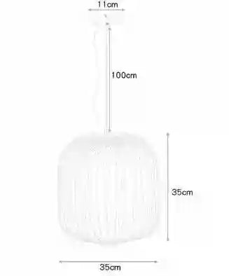 White cylindrical glass pendant light, 35cm diameter and height, with 100cm adjustable suspension cord for ceiling use.