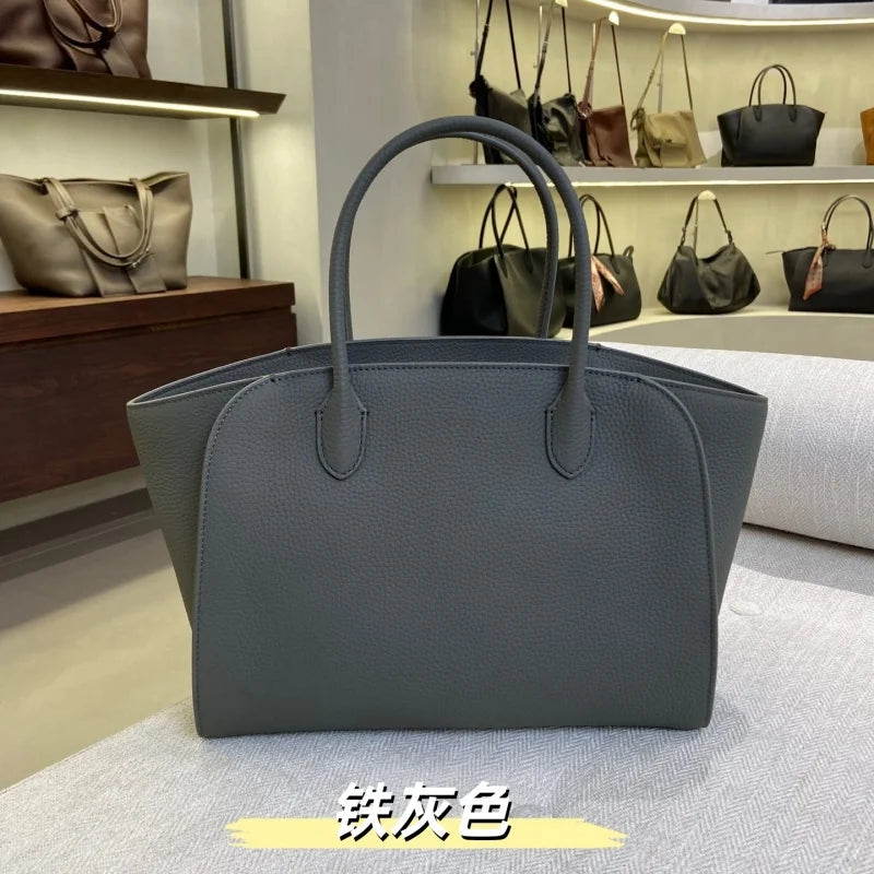 2026 high-quality genuine leather Marlo 12 inch 14 inch saddle leather tote bag, women's shoulder bag, high-end leather texture,