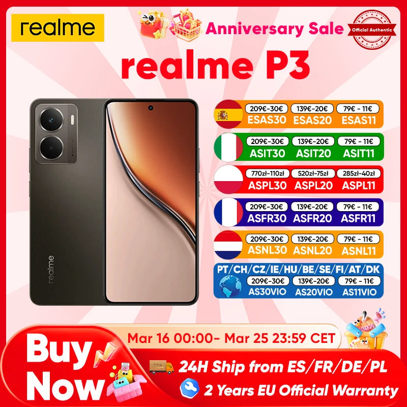 Realme P3 5g Smartphone Android Ai Snapdragon 6 Gen 4 6.67'' 120Hz Amoled Display 5260Mah Battery 50Mp Ai Camera Global Version