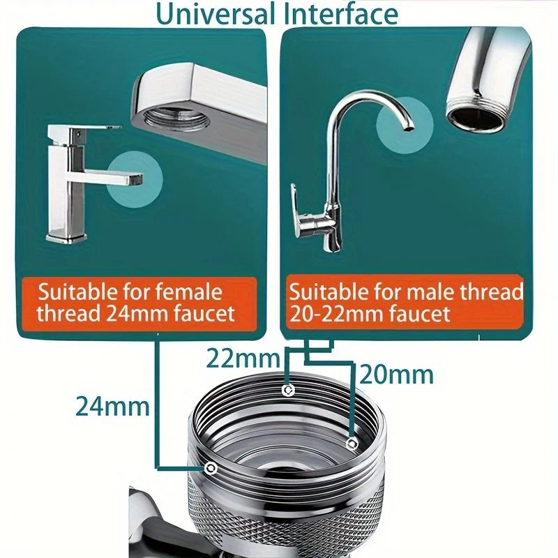 1440° Swivel Bathroom Faucet Nozzle Silvery Suitable for Kitchen Faucet Extender Washbasin Robotic Arm Home Renovation Accessory