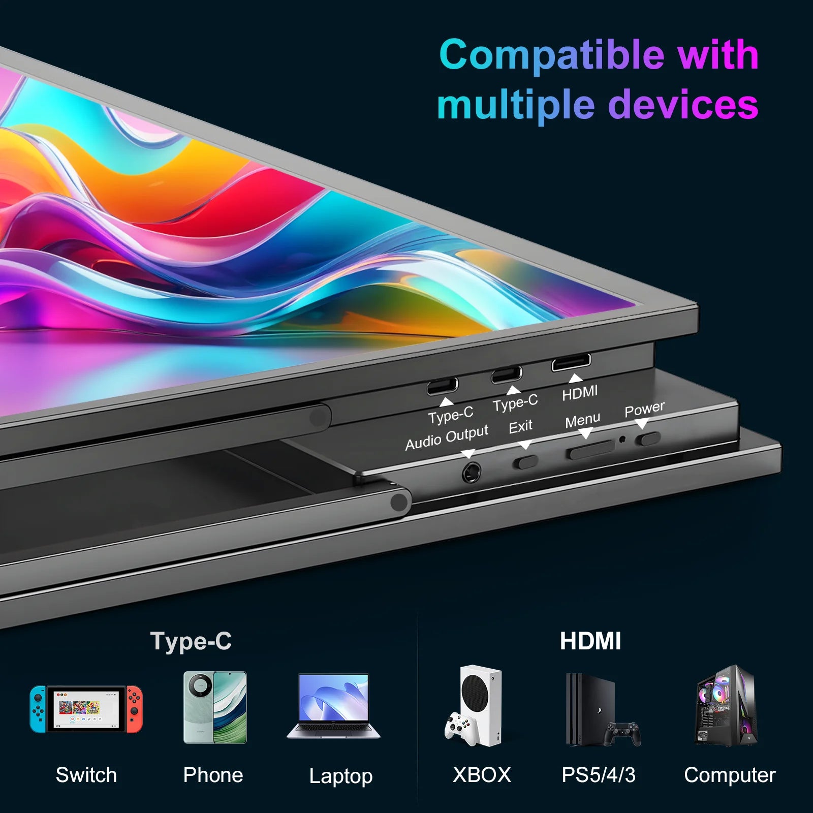 17.4/18.5/19 Inch Gaming Portable Monitor 4K 2160P 100Hz 144Hz HDR HDMI Type C for Phone,NS, PS5, XBOX, PC, Laptop Extend Screen