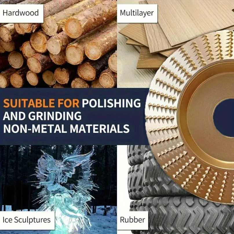 5-Piece Wood Carving Disc Set, Compatible with 100-Type Angle Grinder, Wooden Grinding Wheel Discs, 3 Grinding Discs + 2 Angle Grinder Pressure Plates, Tool Accessories