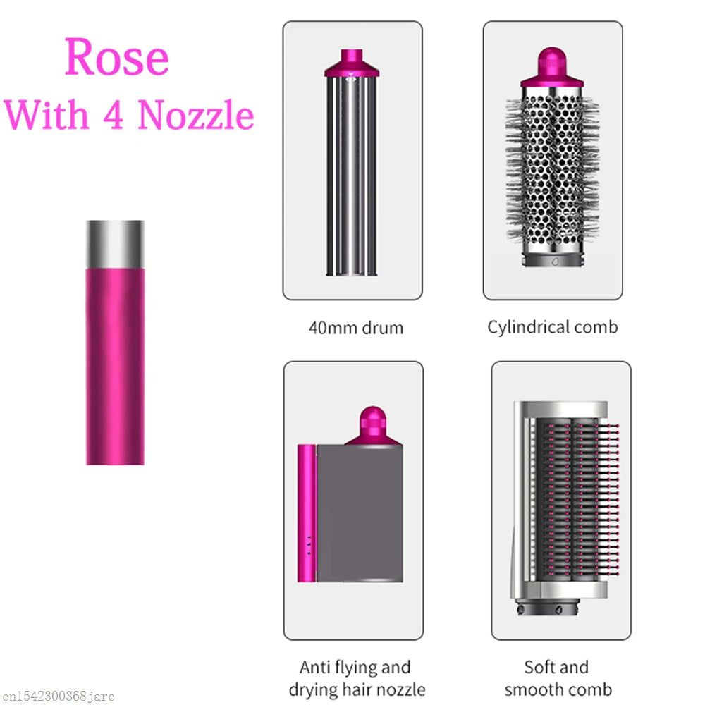 Rose SenCiciMen X9 hair styler set with 4 attachments: 40mm curling barrel, cylindrical, soft, and smoothing brushes.
