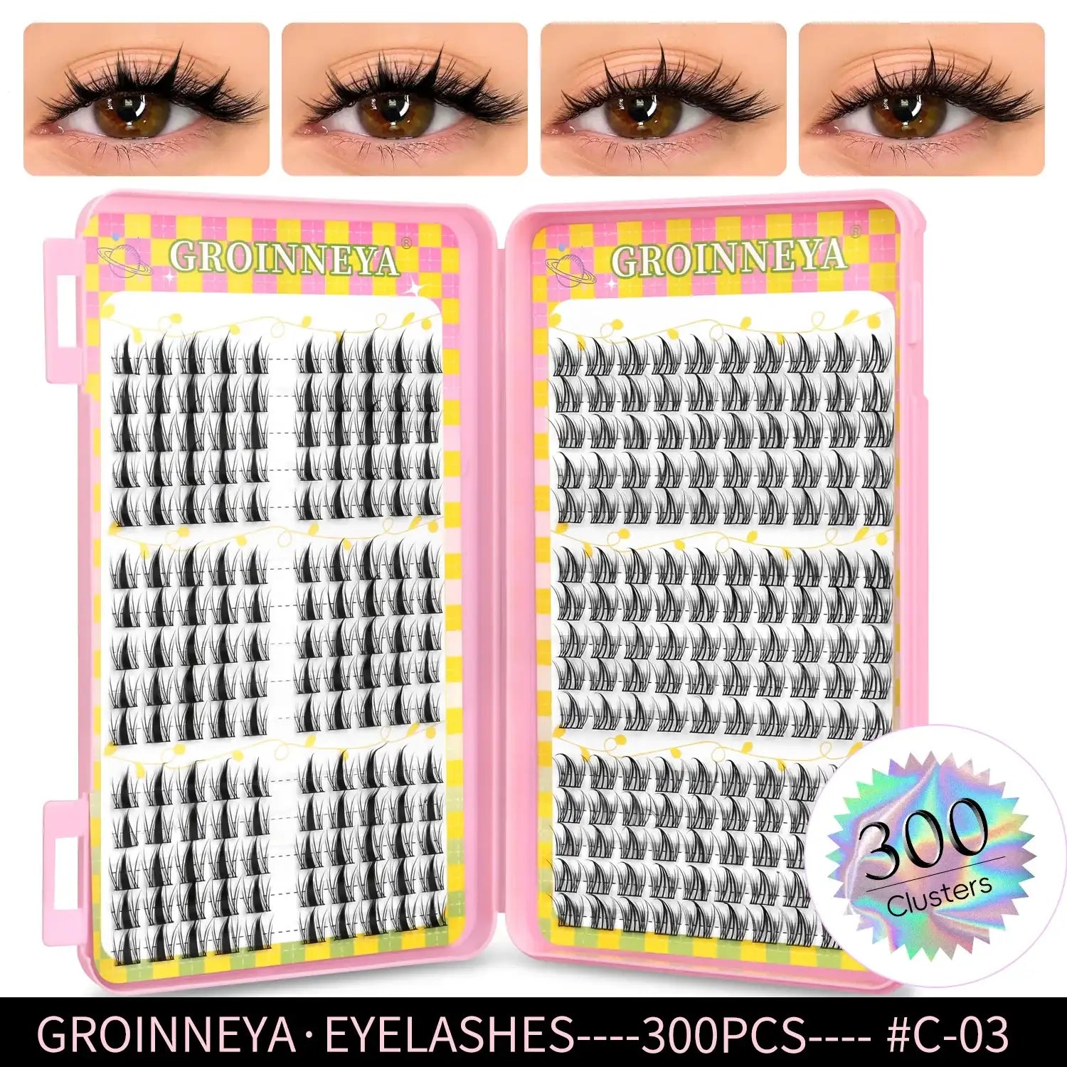 GROINNEYA Eyelashes Clusters 320 pcs Natural Eyelash extension Cluster Lashes Volume Mixed Tray Lashes Cluster Natural Lashes False Eyelashes C3 Tidesmit