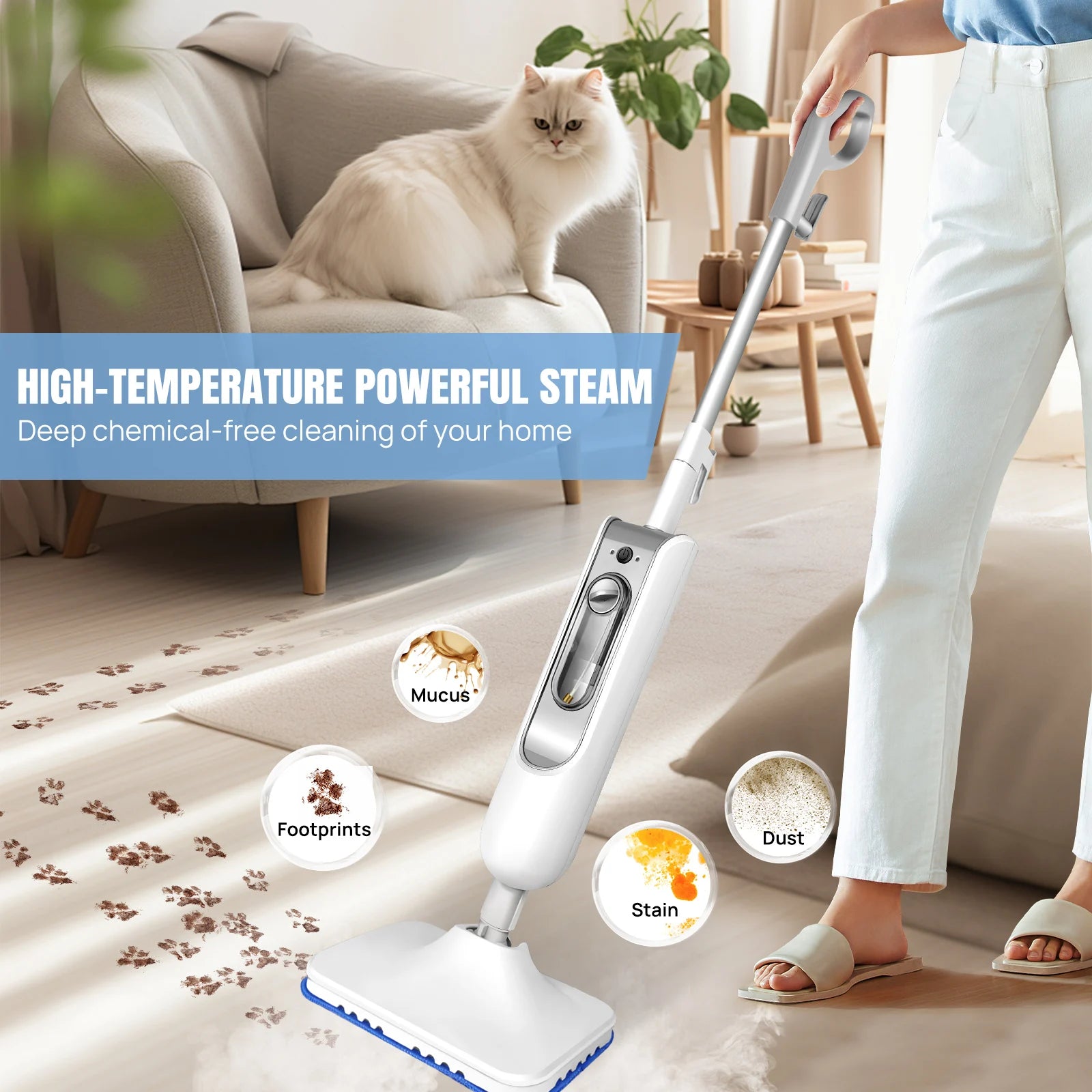 Tidesmit DayPlus 1500W steam mop detachable cleaner with two washable microfiber pads for deep floor cleaning
