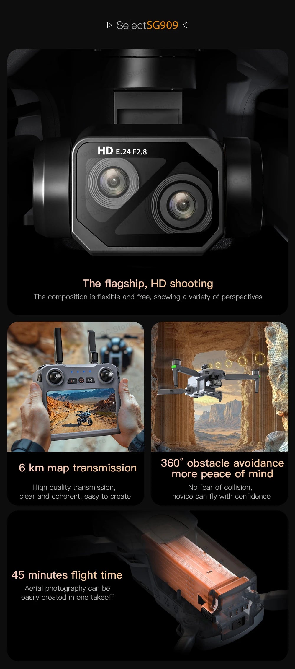 4K GPS Drone with Obstacle Avoidance - Foldable Quadcopter SG909 MAX Tidesmit