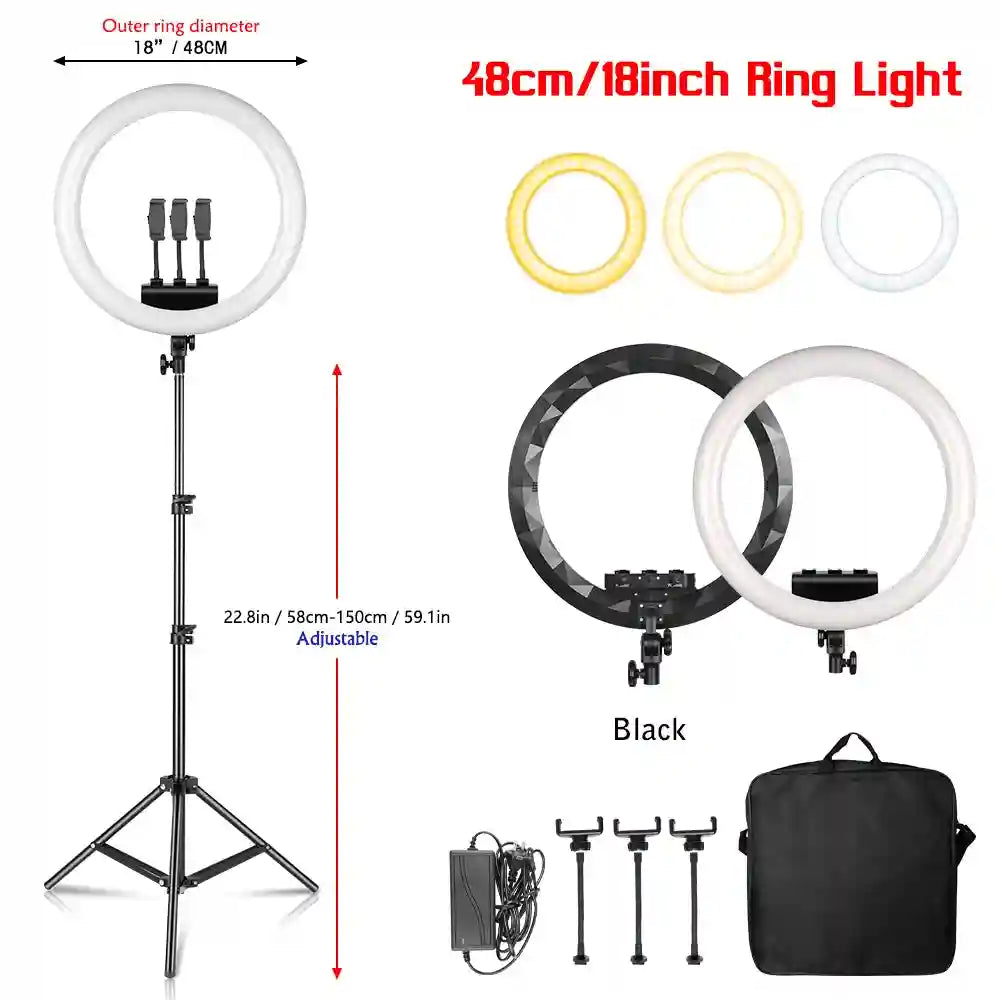 18 Inch LED Ring Light with Adjustable Tripod for Professional Streaming Tidesmit