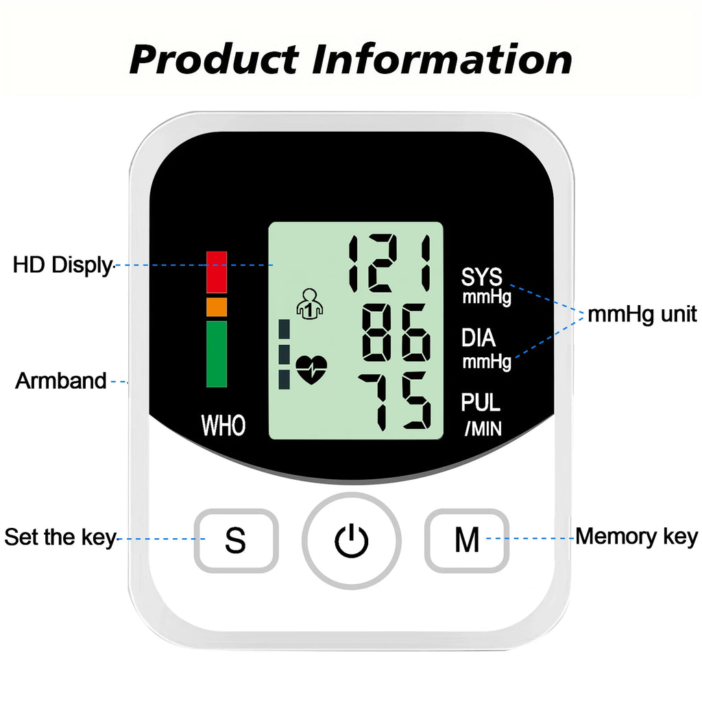 Medical Pulse BP Monitor Digitlal Tonometer Heart Rate Health Armband Automatic Blood Pressure Meter