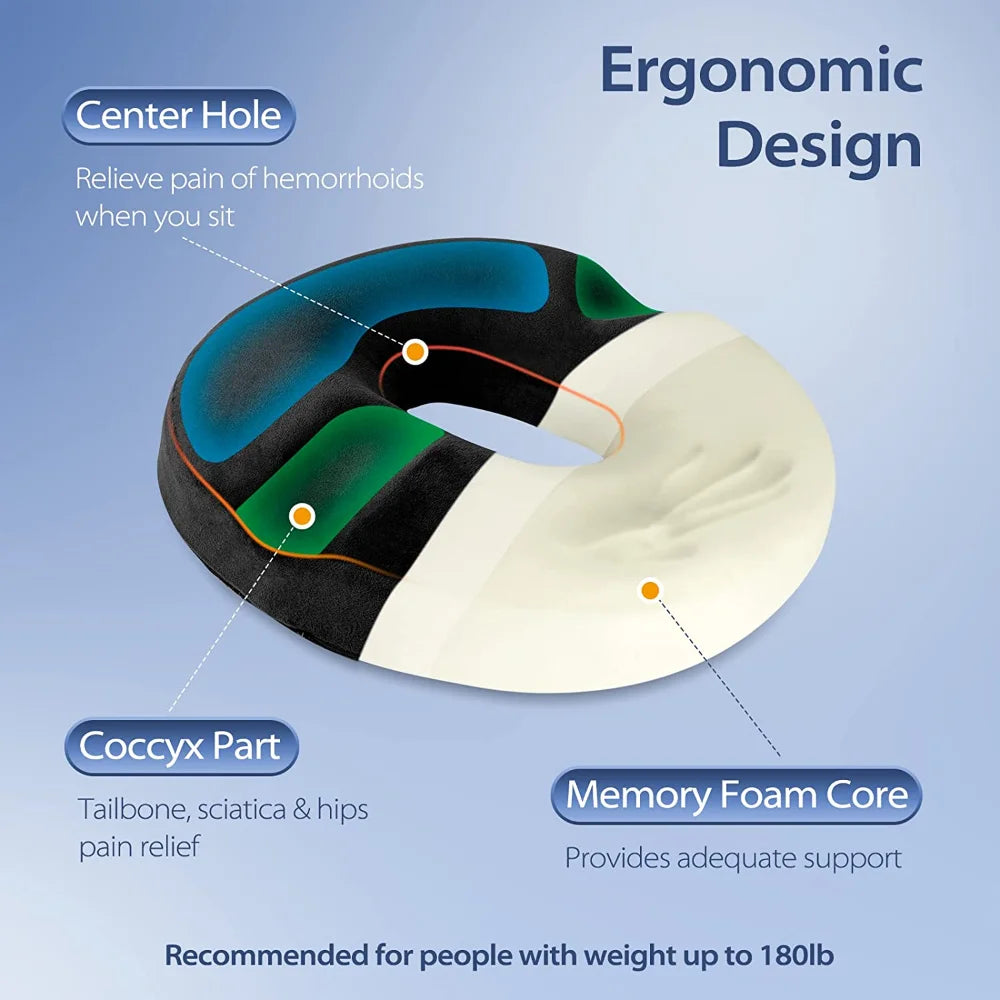 Donut Pillow Seat Cushion - Memory Foam for Tailbone Pain Relief (Garnet) Massage Cushion Tidesmit