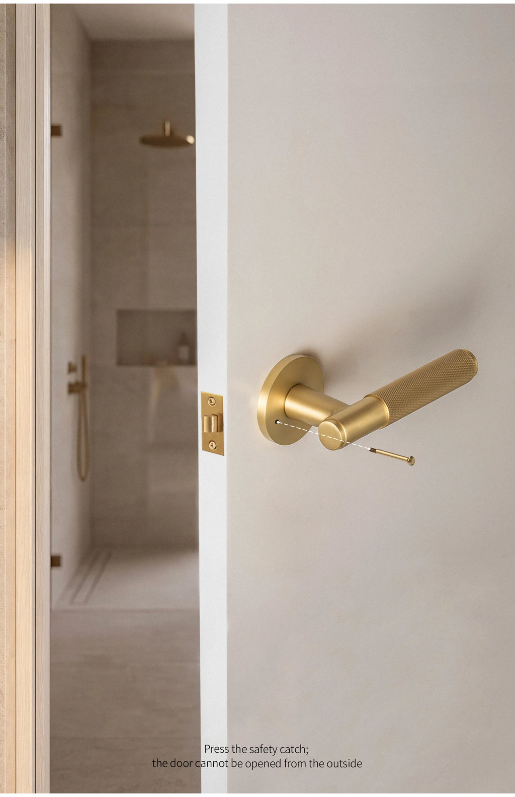 DOOROOM Brass Door Lock Set Modern Knurled Matte Brushed Copper Interior Door Lock Decorative Lock Privacy Lock Passage Lock