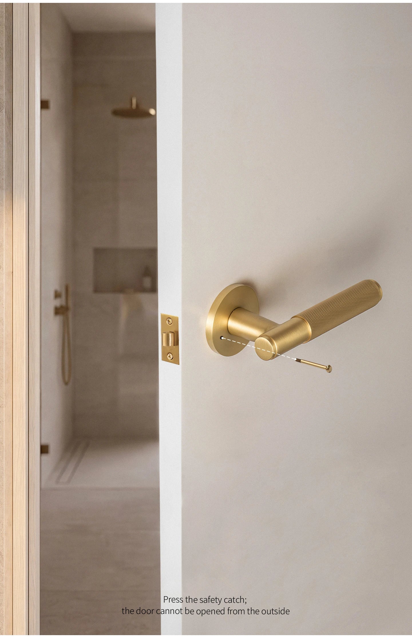 DOOROOM Brass Door Lock Set Modern Knurled Matte Brushed Copper Interior Door Lock Decorative Lock Privacy Lock Passage Lock