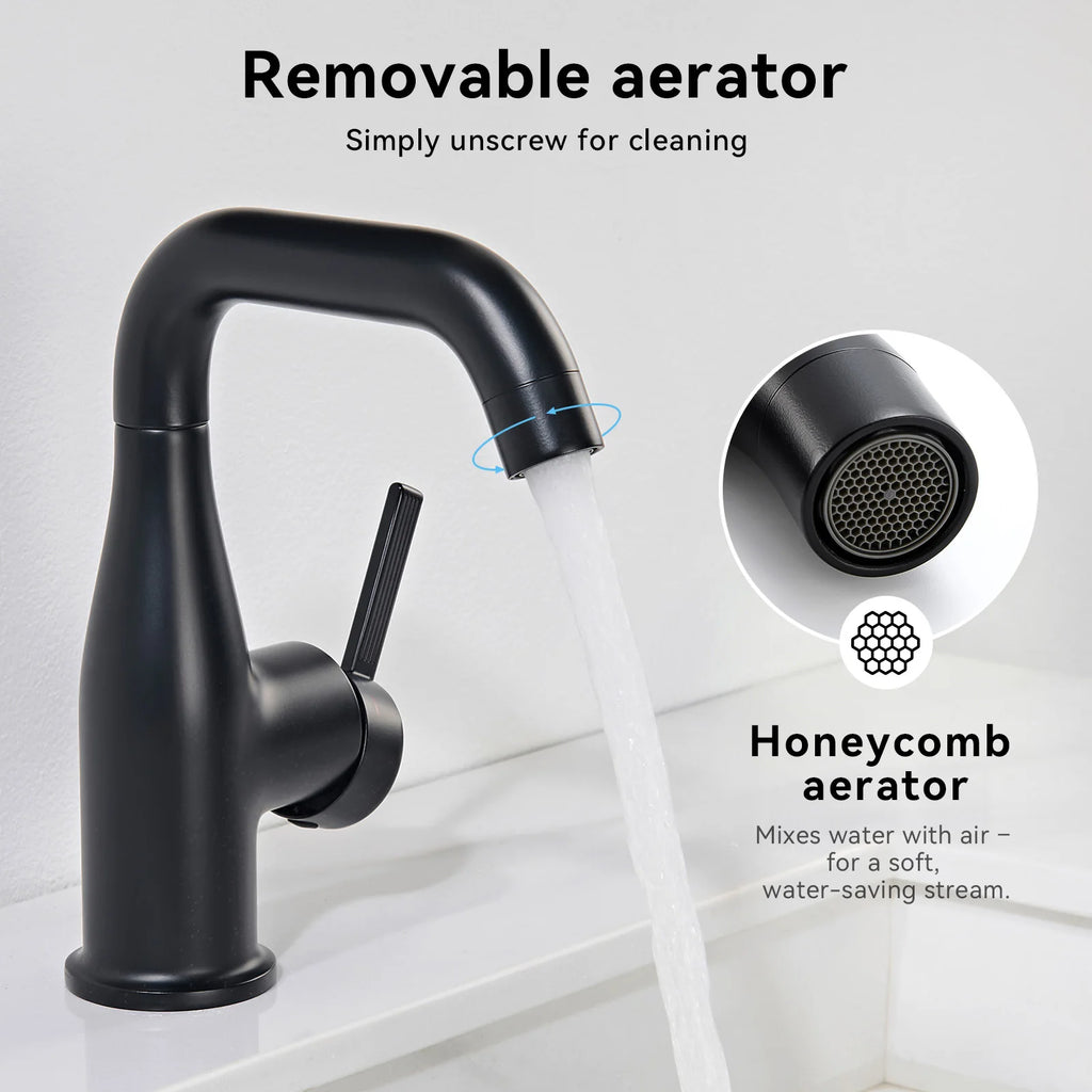 Bathroom Faucet – Basin Mixer – Hot and Cold Water Mixer – Single-Handle Mixer in Matte Black – Vase Shape