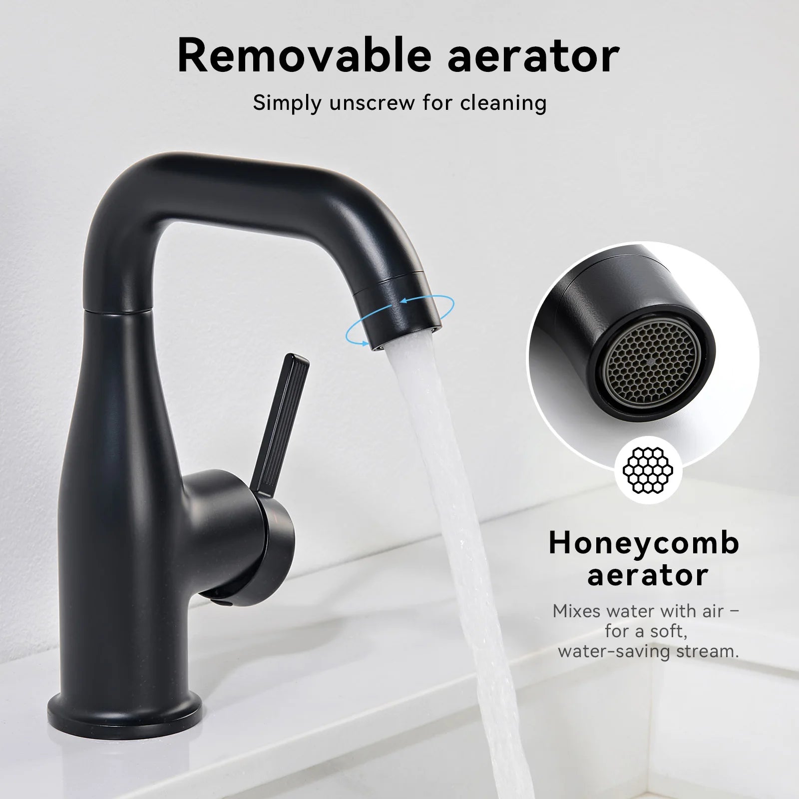 Bathroom Faucet – Basin Mixer – Hot and Cold Water Mixer – Single-Handle Mixer in Matte Black – Vase Shape