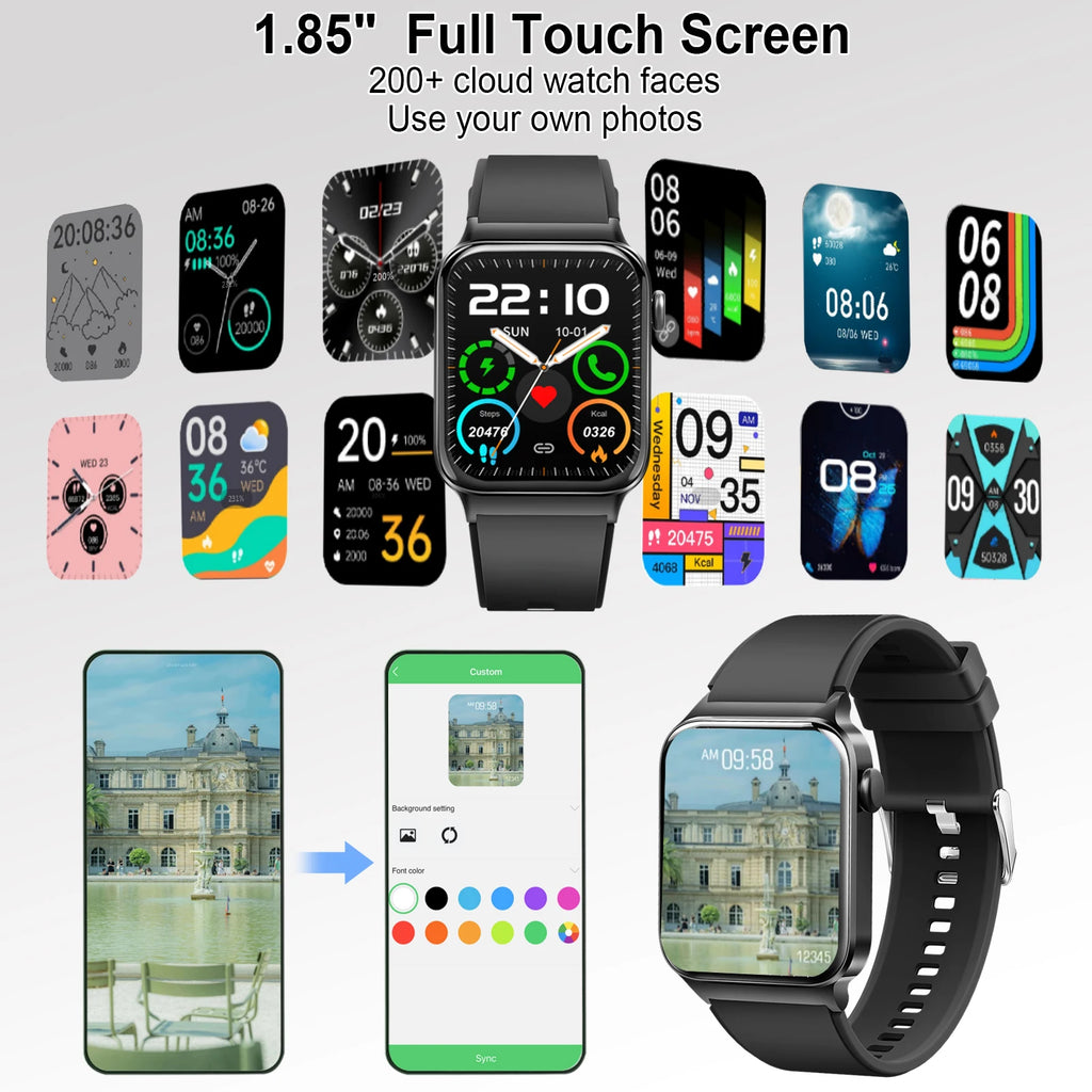 T50 1.85" Ultra Thin Smartwatch (Answer/Make Call), IP68 Waterproof Fitness Tracker, 100+Sport Modes, Heart Rate/Sleep Monito.