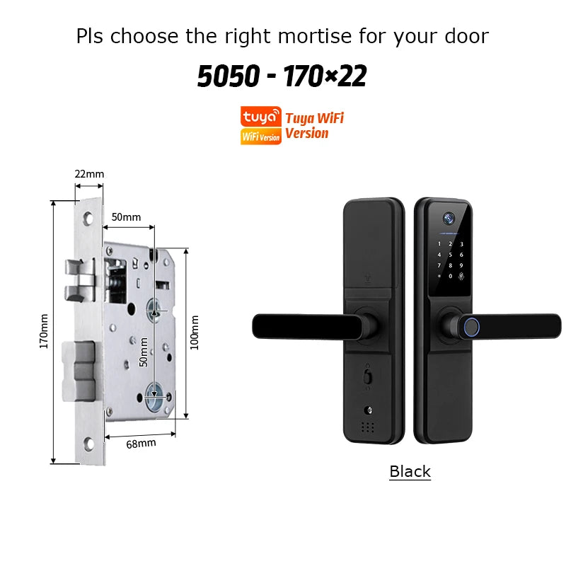 YRHAND Tuya Wifi fechadura eletronica digital Smart Door Lock With Biometric Camera Fingerprint Smart Card Password For home