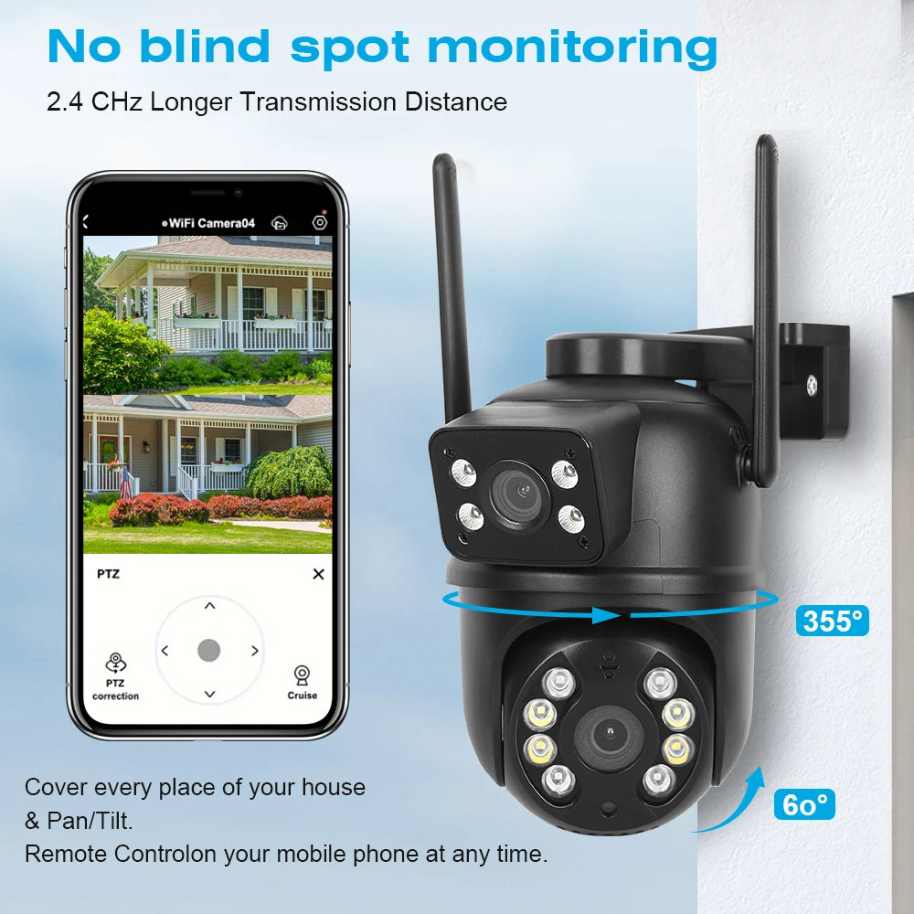 8MP 4K Dual Lens Dual Screens PTZ Wifi Camera AI Human Detection Wireless Outdoor CCTV Security IP Camera