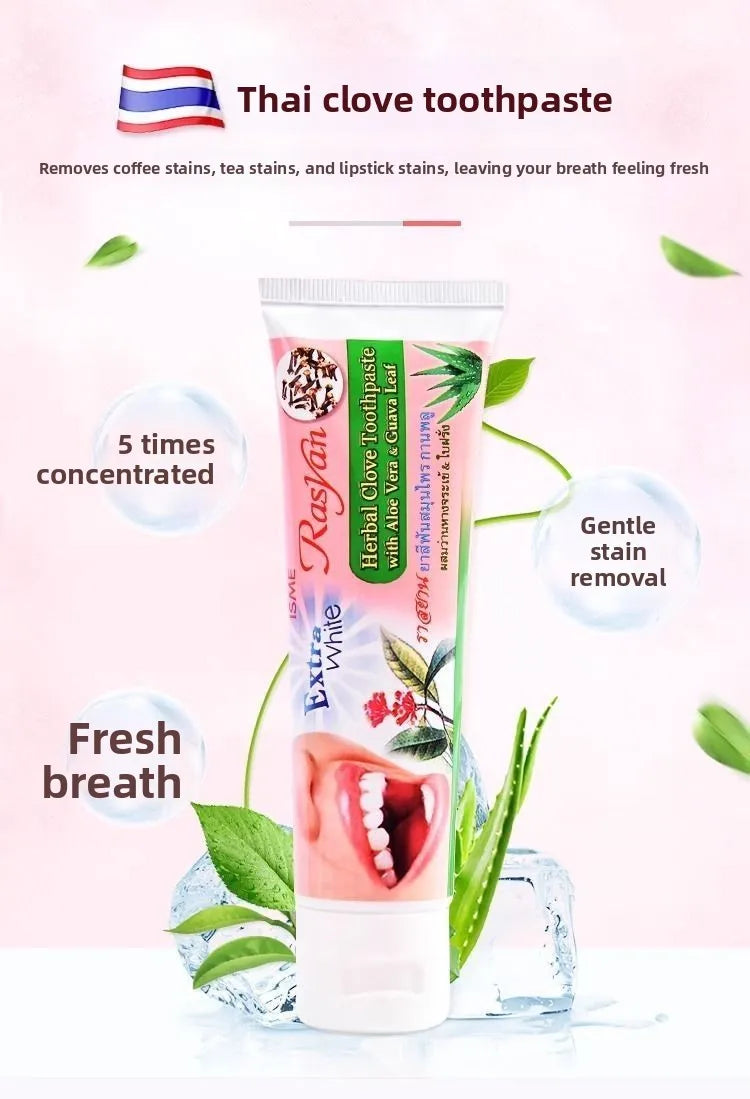 Tidesmit RASYAN herbal whitening toothpaste for removing tea, coffee, and smoke stains for fresh breath.