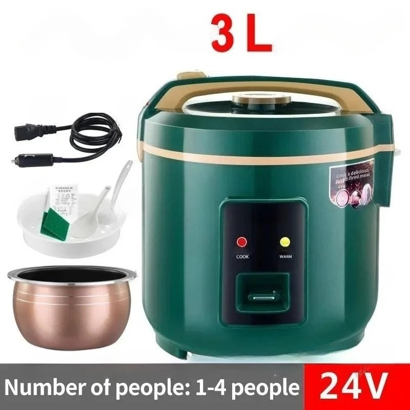 24V green 3L portable rice cooker with control panel and inner pot