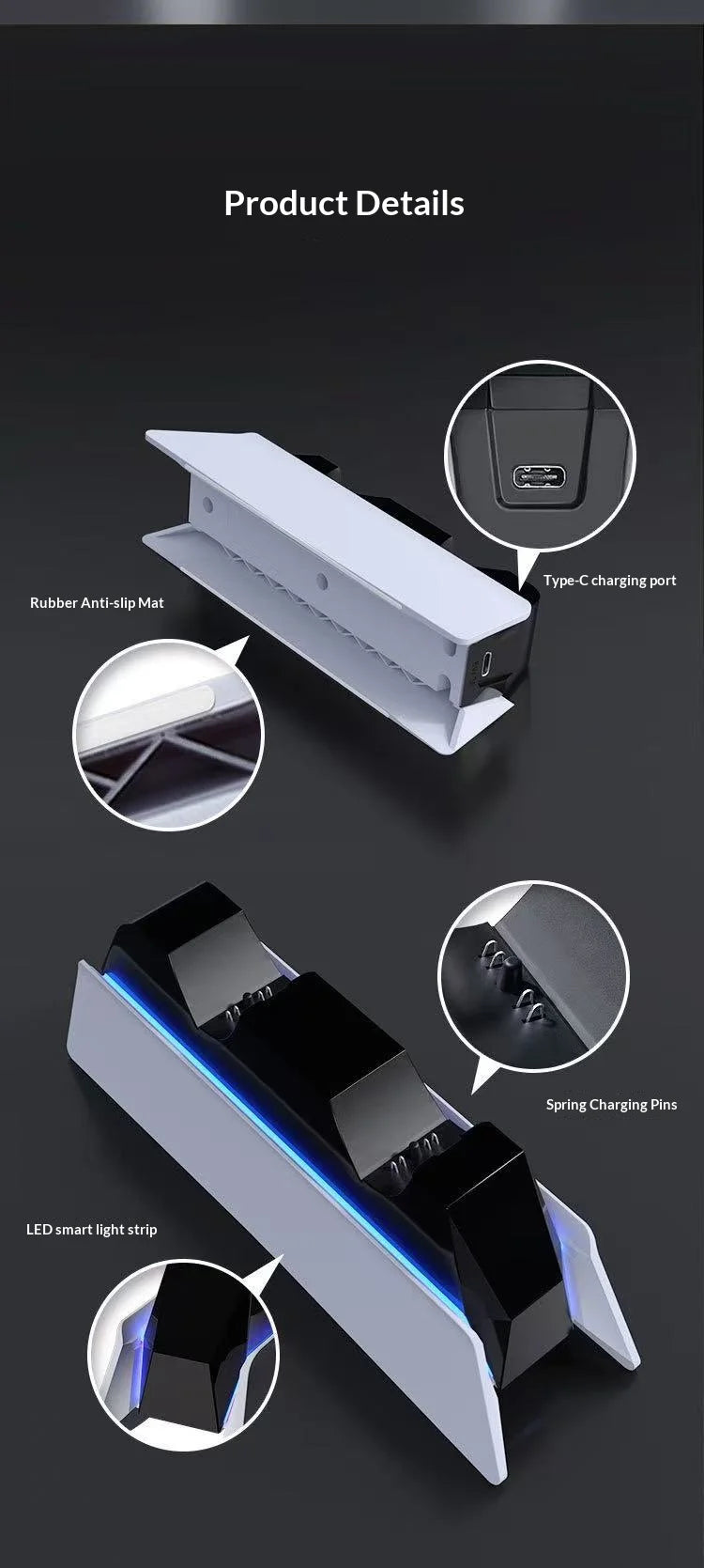 PS5 DualSense Charging Station: Fast Dual Dock Stand for Controllers Tidesmit