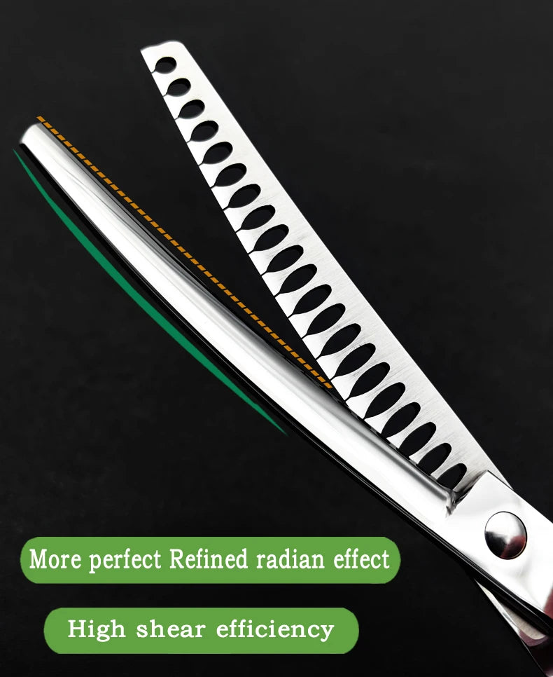 7-inch silver fishbone dog grooming shears for precise pet hair thinning and professional styling.