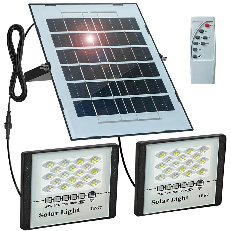 144LED Solar Light High bright 2 Head Flood Light Waterproof IP67 Outdoor Garden Wall Light With Aluminum Solar Panel For Garden