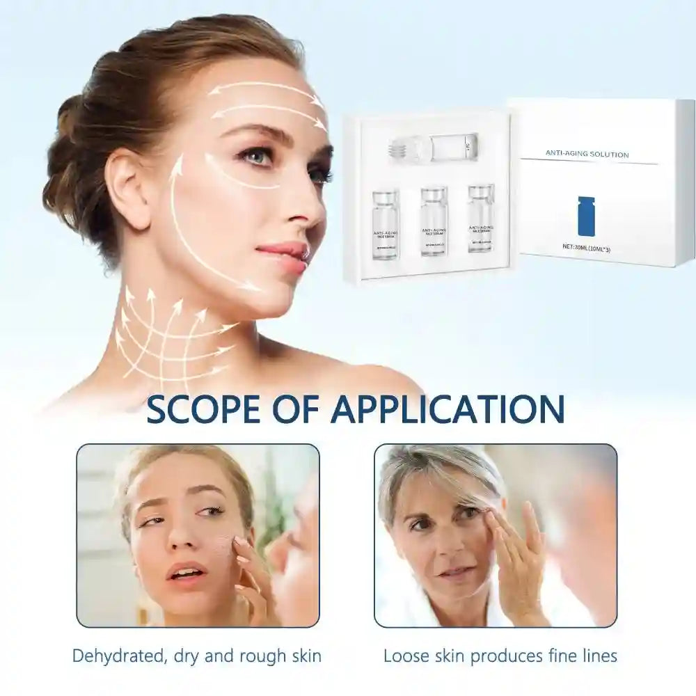 Anti-aging roller essence set for face: reduces sagging, improves elasticity, hydrates, and smooths skin texture.