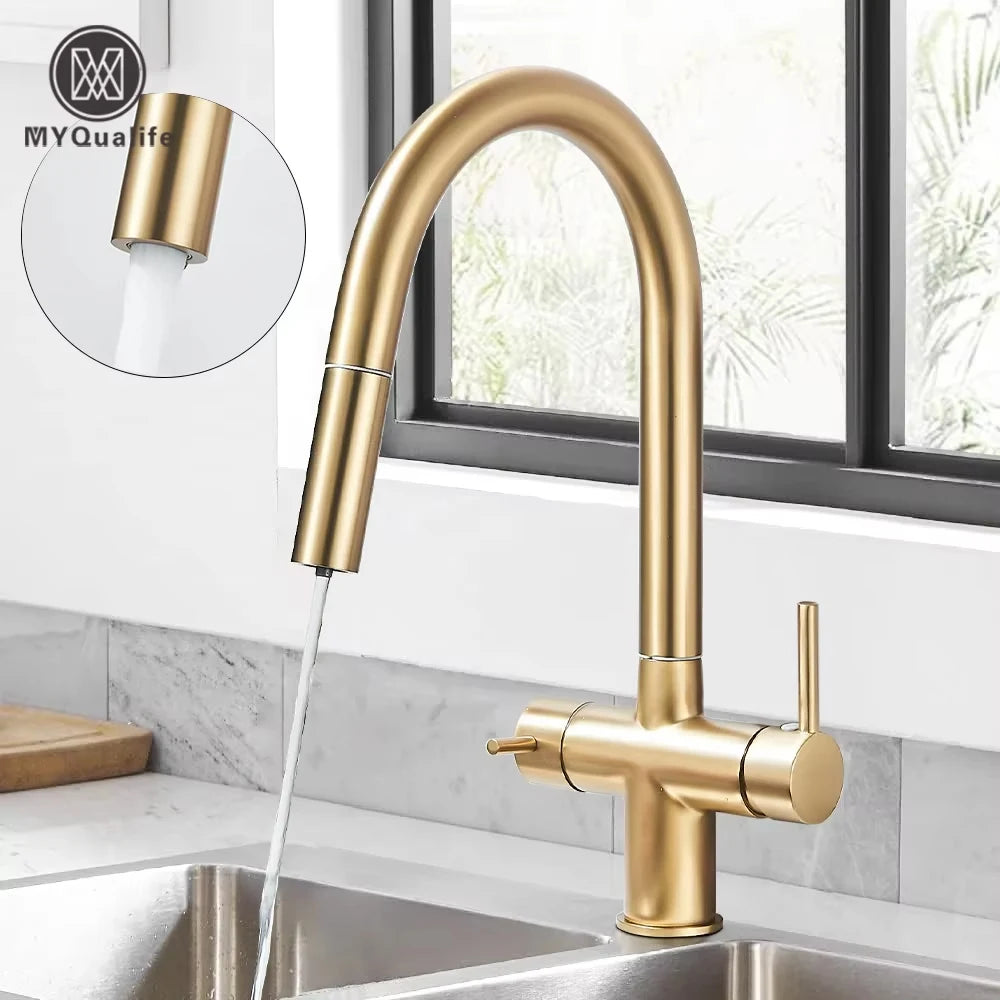 Filter Water Kitchen Faucet Pull Out Sprayer Head Deck Mounted Taps 360 Rotate Hot/Cold Water Mixers Dual Handle