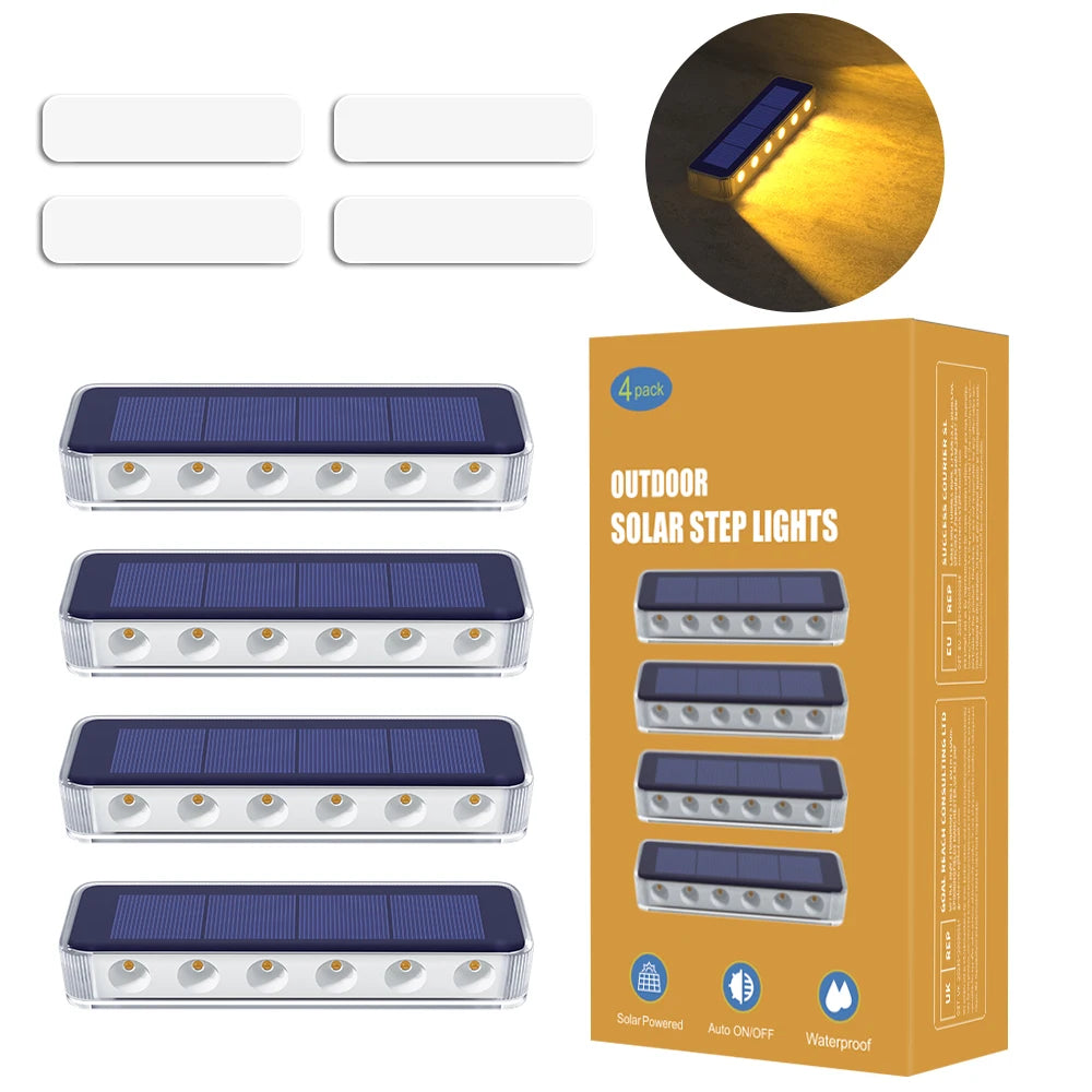 4 Pack Outdoor Solar LED Step Lights, IP68 Waterproof Auto On Off Solar Deck Stair Spot Lights, Solar Powered Landscape Lights for Walkway Patio Pathway Yard Garden