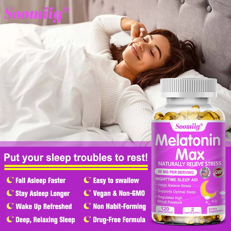 Melatonin 55mg Capsules, Natural Sleep Aid with MSM Zinc Vitamins, Fall Asleep Faster, Stay Asleep Longer, Support Immune System