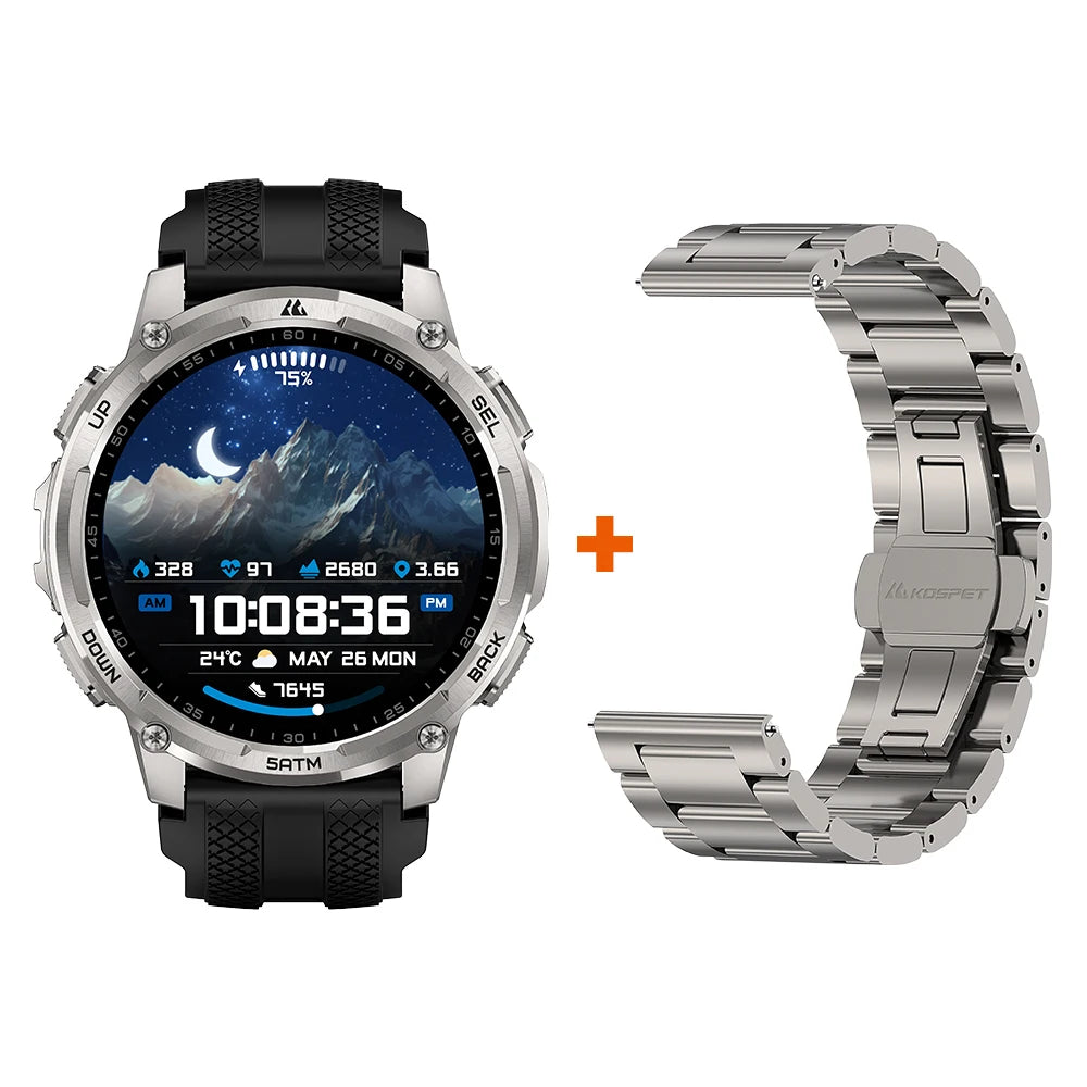 KOSPET TANK T4C Men's Military Smartwatch Rugged GPS Watch with Flashlight 5ATM Waterproof & All-Day Health Tracking