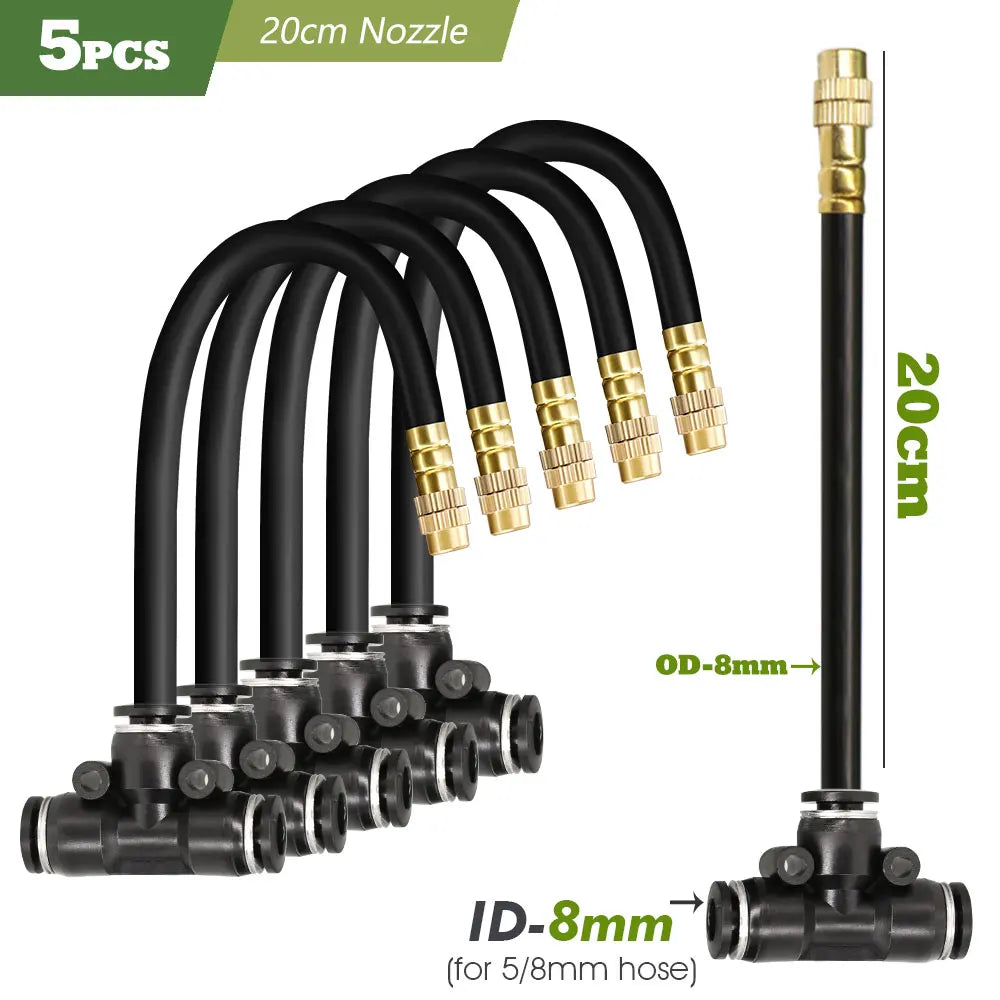 Garden 5-30M 8mm PE Hose 20cm 360° Bending Brass Nozzle Spray Kit Atomized Automatic Irrigation Equipment Plants Mist Wateriing