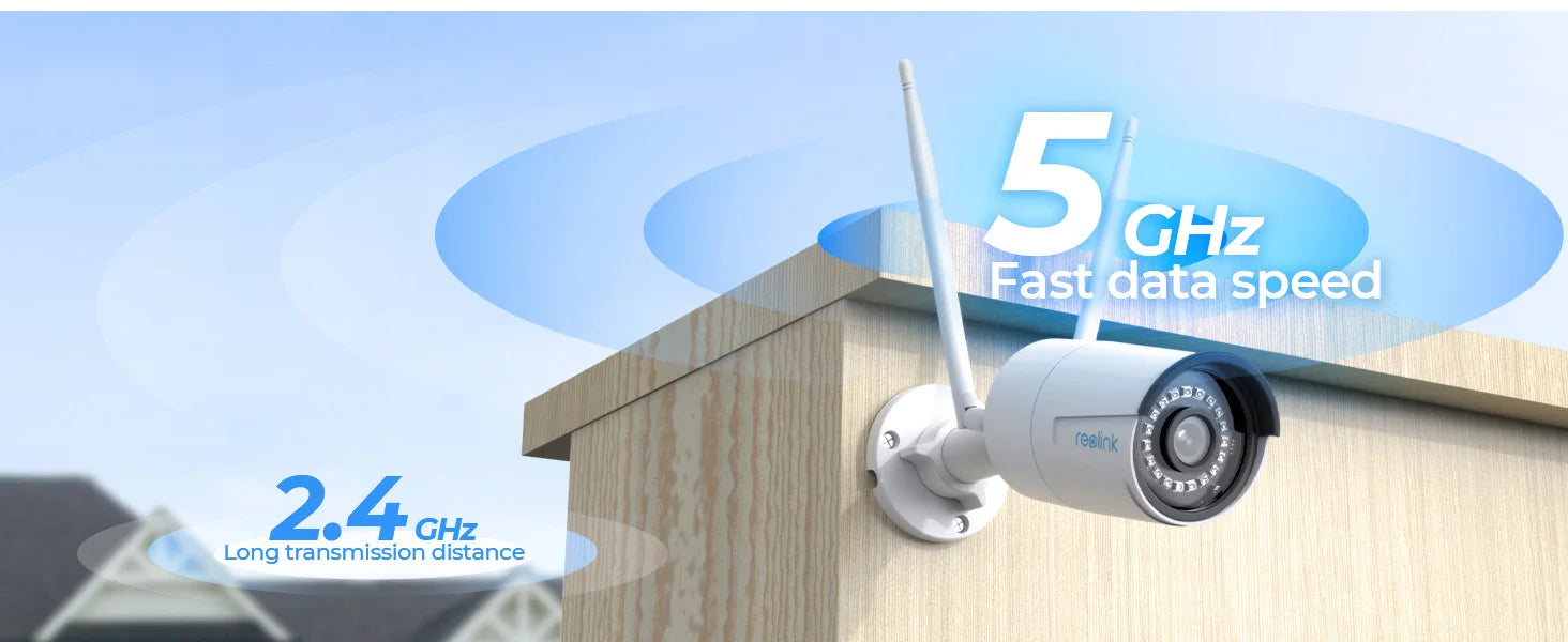 REOLINK 5MP Plug-in Outdoor WiFi Security Camera Security IP67 Smart Motion Detection Dual Wi-Fi IP Camera for Home Surveillance