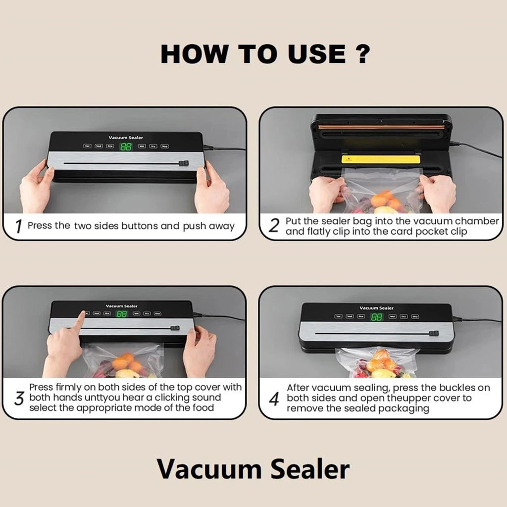 Vacuum Sealing Machine with 10 Bags Built-in Cutter Automatic Food Sealer Machine for Food Led Indicator Lights Dry & Moist Food
