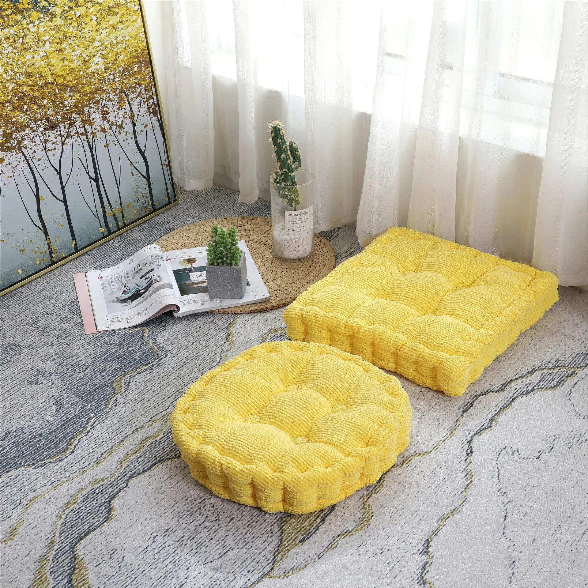 Meditation Floor Square Pillow For Seating On Floor Solid Tufted Thick Pad Cushion For Yoga Balcony Chair Seat Cushions Pouf 방석