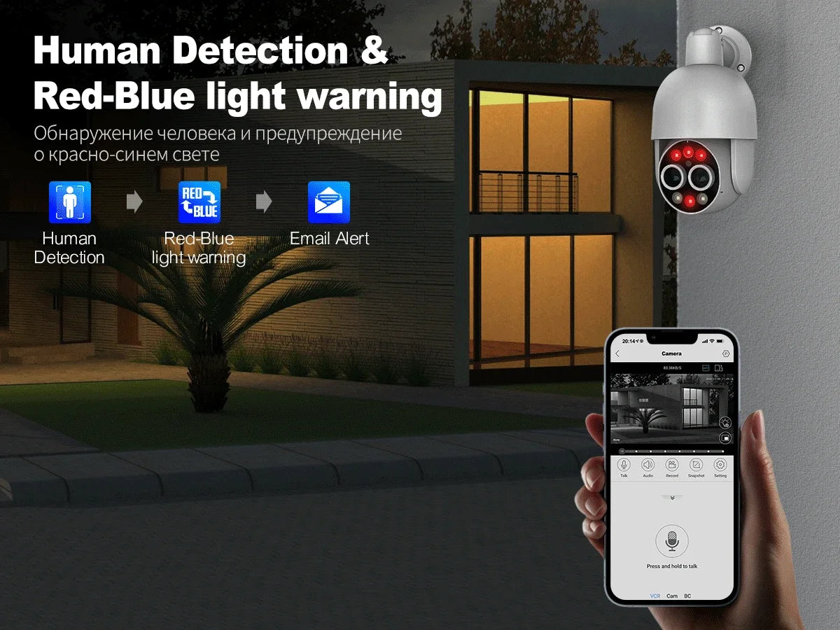 Techage 8MP POE IP Camera Dual Lens HD CCTV Video Smart AI Outdoor Audio Auto Tracking PTZ  Camera Surveillance Security System