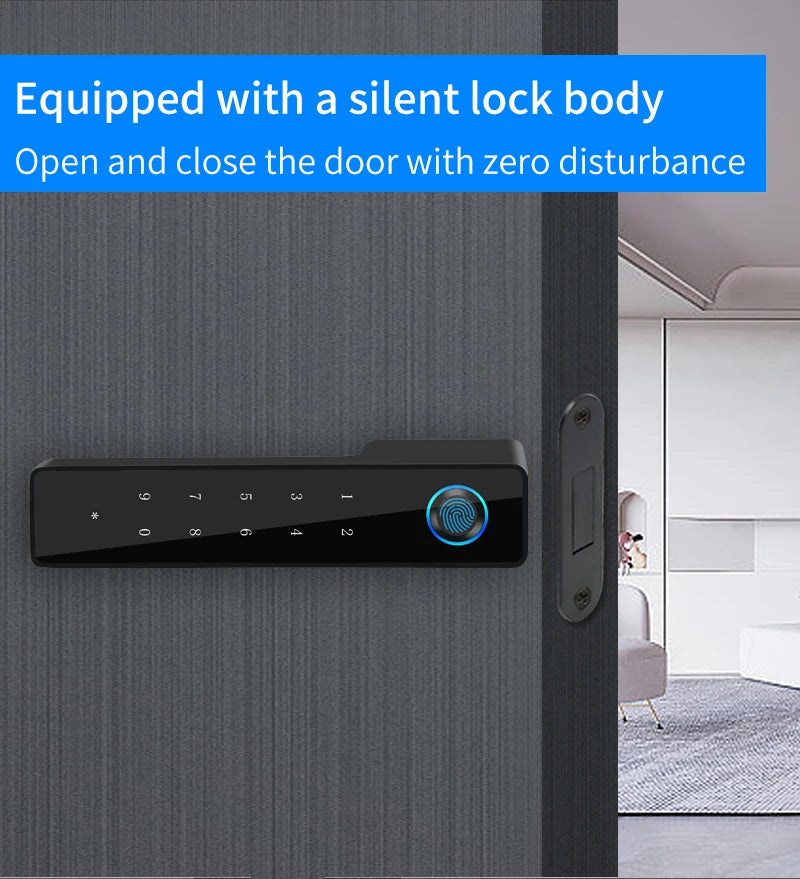 European Handle Door Fingerprint Lock Hidden Keyhole Tuya for Bedroom Study Magnetic One-word Minimalist Ecological Silent Lock