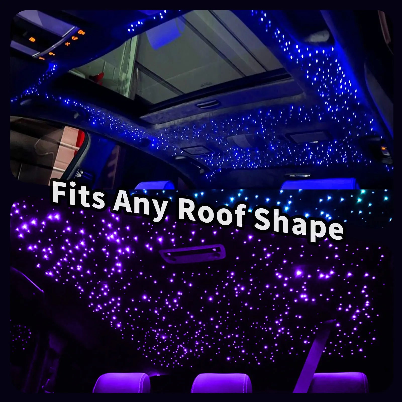 Car Home Use APP Control Fiber Optic Light Kit, 16W RGBW Music Mode Star Ceiling Sky Light with 500/1000 Strands 6.5ft/ 2m Optical Fiber Cable, and More Than 10 Million Colors