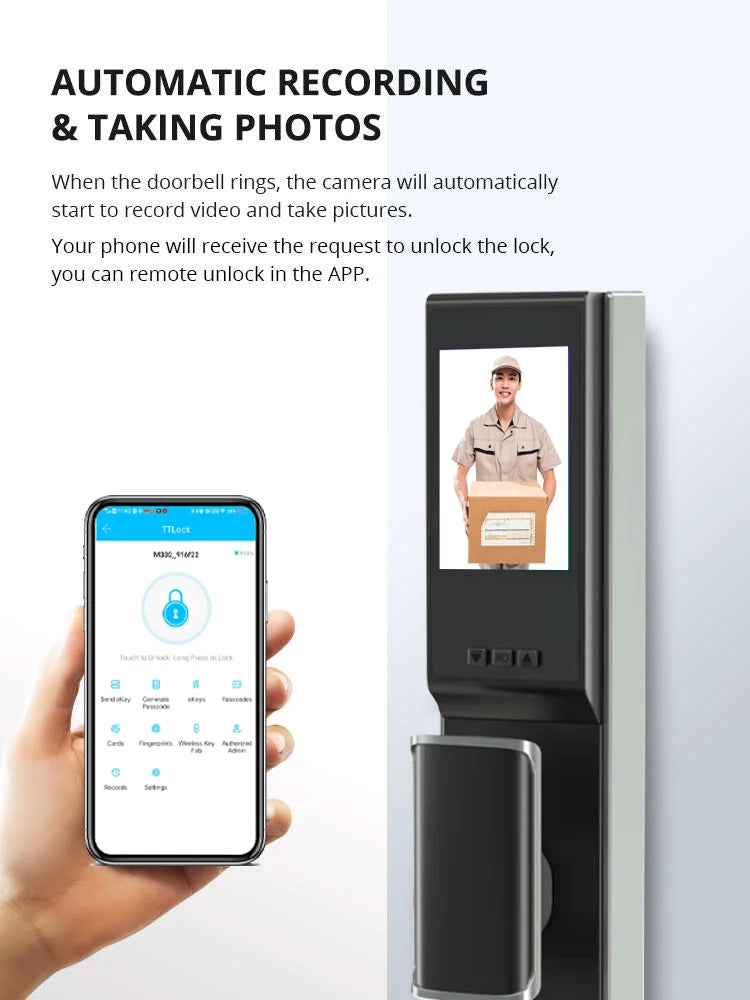 New Bluetooth TTlock App Security Door Camera Lock Video Fingerprint Household Electric Automatic Deadbolt Smart Door Lock
