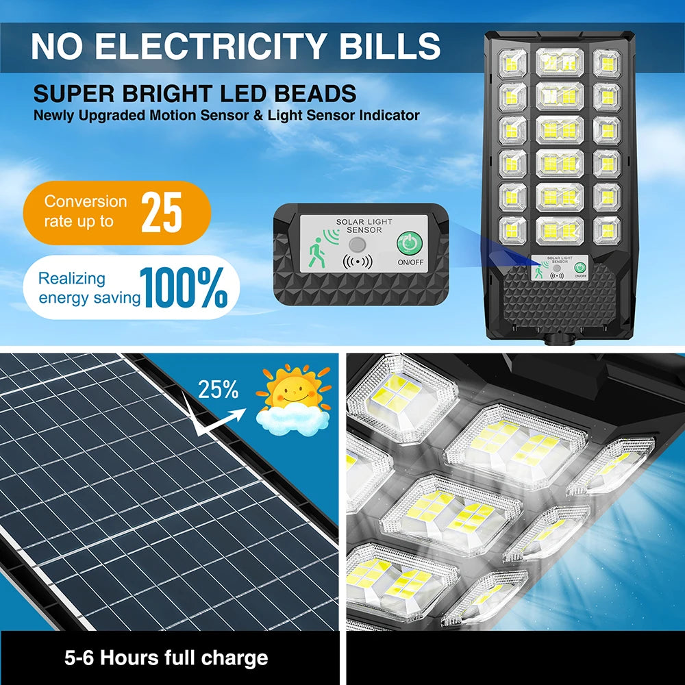 LED Solar Street Lights Outdoor Waterproof 50000LM Wide Angle Solar Light Parking Light Motion Sensor for Security Street Light